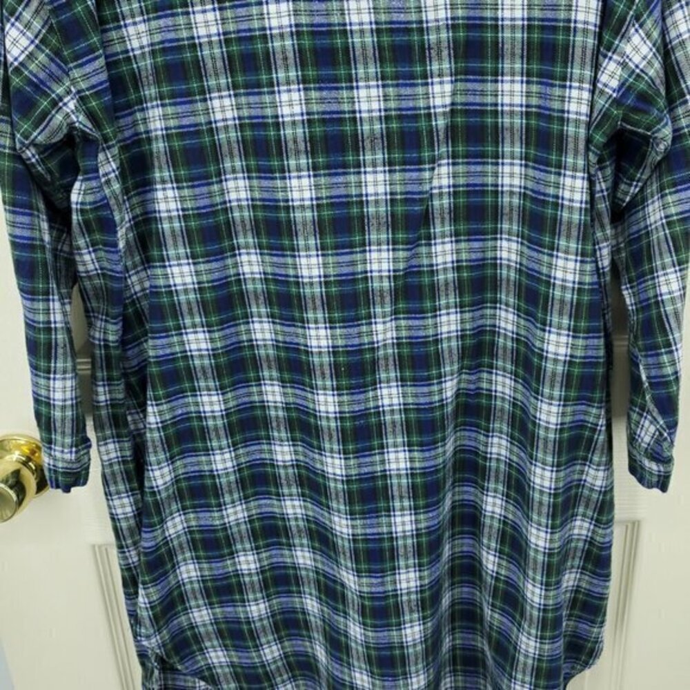 VTG 90s Disney 100% Cotton Flannel Plaid V-Neck Mickey Nightshirt OS Green/Blue - Picture 11 of 15